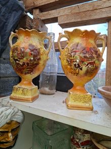 2 Beautiful Antique Two-Handled Pedestal Farm Vases, Postage Available or Collection