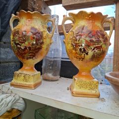 2 Beautiful Antique Two-Handled Pedestal Farm Vases, Postage Available or Collection