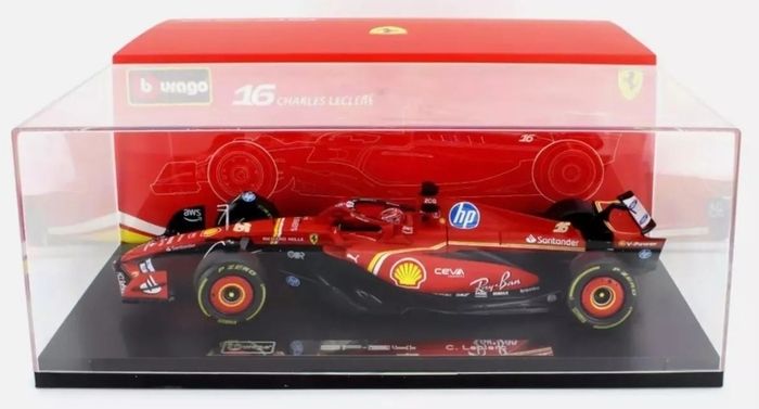 Miniature Collection Formula 1 F1. New miniature in its original box. In display box. Ferrari SF-24 Charles Leclerc #16 Imola GP 2024 Emilia Romagna.  Ladder: 1/18th 1:18