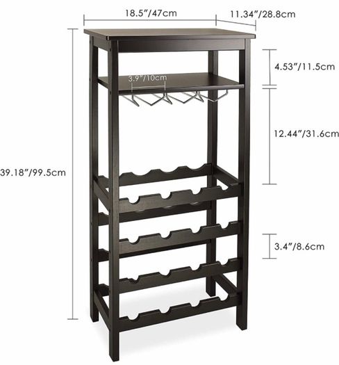 Wine Rack with Glass Holder & Table Top, 16 Bottles Storage, Floor Free Standing Bamboo Display Shelves for Home, Kitchen, Pantry, Cellar, Bar (MULTIPLE COLOURS)