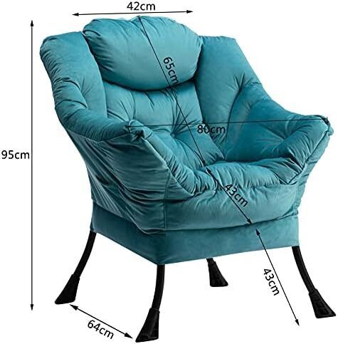 Armchair Velvet Comfy Chair for Living Room Bedroom Reading Chair Accent Chairs Relax Arm Chairs with Steel Frame, Lake Blue