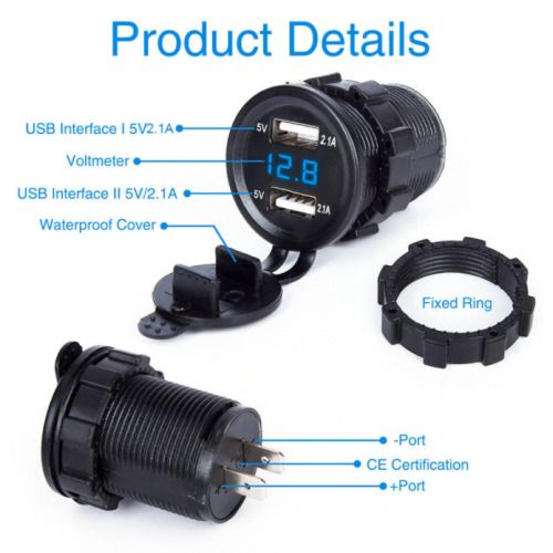 4672 Car Motorcycle Cigarette Lighter Dual USB Charger 12/24V Blue Light