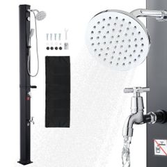 40L Solar Heated Shower, 205cm Showerhead Height Outdoor Shower, with Handheld & Foot Faucet, Hot & Cold Water Adjustment,