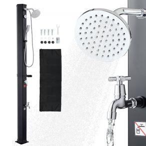 40L Solar Heated Shower, 205cm Showerhead Height Outdoor Shower, with Handheld & Foot Faucet, Hot & Cold Water Adjustment,