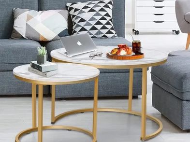 Heyzoey Round Coffee Tables Removable Set Of 2 End Table Nesting Tables ...