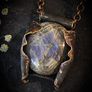 Antique Patinated Copper Wrapped Purple Labradorite Crystal on a Chunky Copper Chain Necklace Image 6