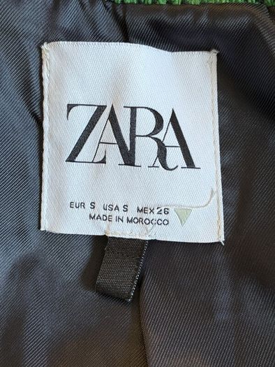 Green Tweed Textured Weave Jacket with Gold Buttons from Zara