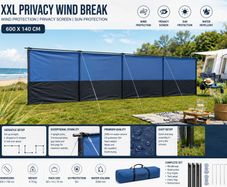 Wind Shield Privacy & Sun Protection Crossbars 600x140 cm Camping Beach Garden