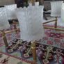 Antique French 20th century brass and 6 opaline glass Chandelier, plus two wall lights, 1970s Image 3