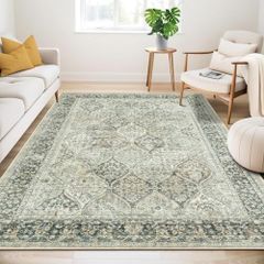 Rugs Living Room Large Rug 160x230 cm Soft Low Pile Rugs for Bedroom Classic Carpet for Kitchen Dining Room Anti-Slip Non Shedding, Green