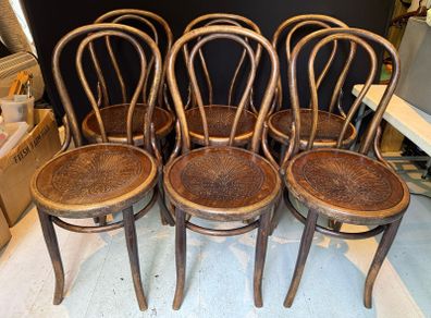 Set of 6 Antique Kohn Mundus Bentwood Dining Chairs