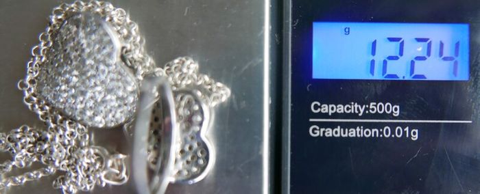 Vintage Sterling Silver 925 Cubic Zirconia Heart Set ring and chain with pendant 12,24g - lent 24" - size O