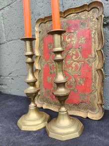 2 x Antique brass Candle Stands