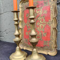 2 x Antique brass Candle Stands