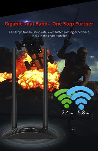 COMFAST Stellar Warship AC1300 Dual Band (2.4G/5G) USB Adapter/Dongle+Hotspot - 2x6dbi External Adjustable Antennas (Brand New/Warranty)