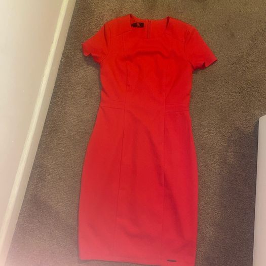 Designer tailored red midi dress -  new