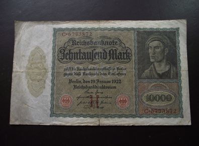 Germany. Reichsbanknote. 10000 Mark (19.1.1922) Size: 210x124mm