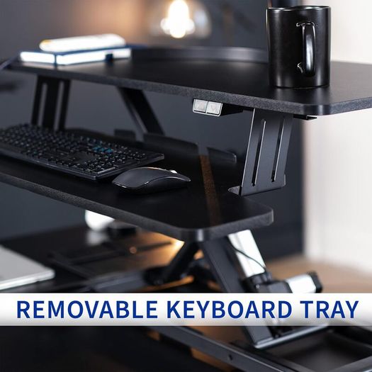 91cm Electric Motor Desk Converter Height Adjustable Riser Sit to Stand Dual Monitor and Laptop Workstation with Wide Keyboard Tray Black DESK-VE36B