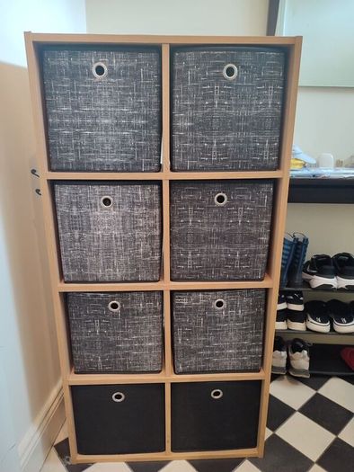 Wooden unit with fabric drawers