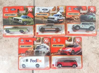 5x Matchbox 70 Years Diecast 2022 Set 1:64 3x Ford + Renault Megane + FedEx C0859
