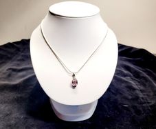 Sleek Sterling Silver Snake Chain with Pink Crystal Pendant