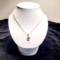 Sleek Sterling Silver Snake Chain with Pink Crystal Pendant