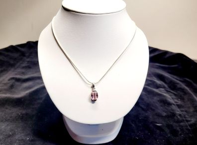 Sleek Sterling Silver Snake Chain with Pink Crystal Pendant