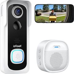 Doorbell Camera Wireless No Monthly Fee, 2K HD Video Doorbell with Chime, Smart AI Detection Instant Alert, 2-Way Talk, Clear Night Vision, Only 2.4GHz WIFI, Works with Alexa, White