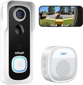 Doorbell Camera Wireless No Monthly Fee, 2K HD Video Doorbell with Chime, Smart AI Detection Instant Alert, 2-Way Talk, Clear Night Vision, Only 2.4GHz WIFI, Works with Alexa, White