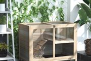 Wooden Rabbit Hutch Guinea Pigs House Bunny Small Animal Cage w/ Pull-out Tray Openable Roof Wheels, Natural