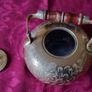 Vintage Solid Brass Art Deco Engraved With Decorations Footed Medium Size Tea Pot With Lid And Wooden Handle Made In India Image 8