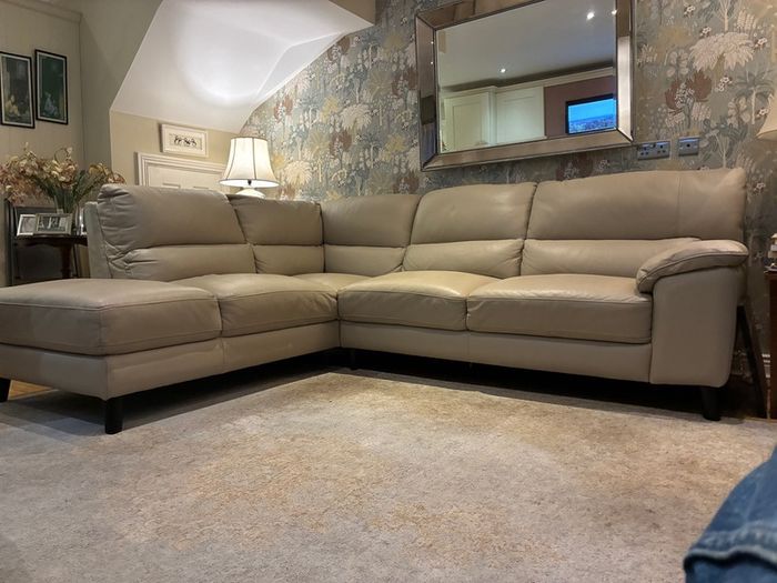 Alfredo light grey leather corner chaise sofa