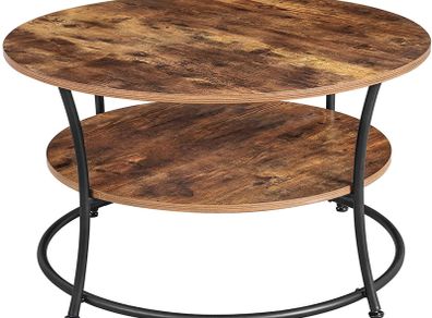 Round Coffee Table, Living Room Table, Coffee Table with Shelf, Easy Assembly, Metal, Industrial Design, Vintage, Dark Brown