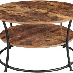_Round Coffee Table, Living Room Table, Coffee Table with Shelf, Easy Assembly, Metal, Industrial Design, Vintage, Dark Brown