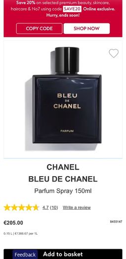 BLEU de CHANEL 150ml pure parfum
