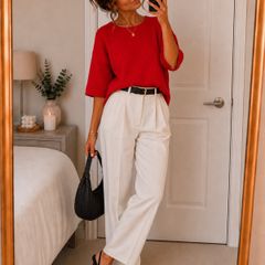 Rose + Olive Red Textured Knit Top - Size M