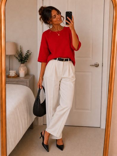 Rose + Olive Red Textured Knit Top - Size M