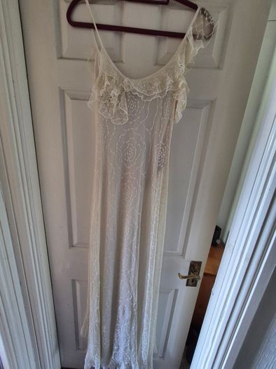 Vintage GHOST 2004 Archival Lace Maxi Dress Boho Wedding V-Neck Ruffled