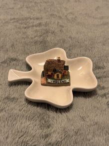 Small Shamrock shaped dish and miniature house decoration