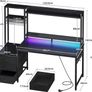Gaming Desk with Drawers Display Shelves 120x48 cm Computer LED Lights Sockets Reversible PC Table Monitor Stand Carbon Fiber Black Image 3