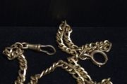 Vintage Gold Plated Albert Pocket Watch Chain T Bar &amp; Dog Clip 36cm