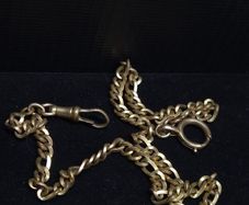 Vintage Gold Plated Albert Pocket Watch Chain T Bar & Dog Clip 36cm