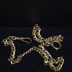 Vintage Gold Plated Albert Pocket Watch Chain T Bar & Dog Clip 36cm