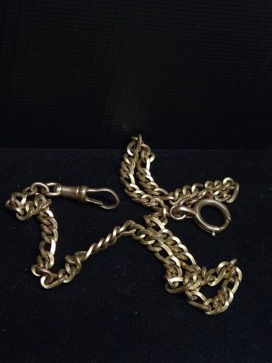 Vintage Gold Plated Albert Pocket Watch Chain T Bar & Dog Clip 36cm