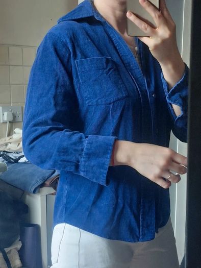 Vintage Royal Cobalt Blue Corduroy Shirt / Unisex SIZE M