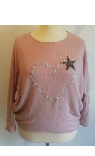 Carla Giannini Angora Wool Jumper Salmon Dusky Pink Heart Star One Size NWT  CAN POST