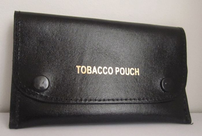 Black Genuine Leather Tabacco Pouch with flap over closure and paper holder
