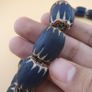 Antique Venetian Style Chevron Big Blue Glass Beads Strand Image 10