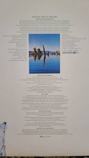 LP Pink Floyd : Wish you were here , Harvest 2c068-96918 ,Vinyl LP Album (stereo) France 1975, Vinyl VG+.