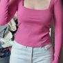 Unworn Pink Square Neck Long Sleeve Top SIZE M Image 2